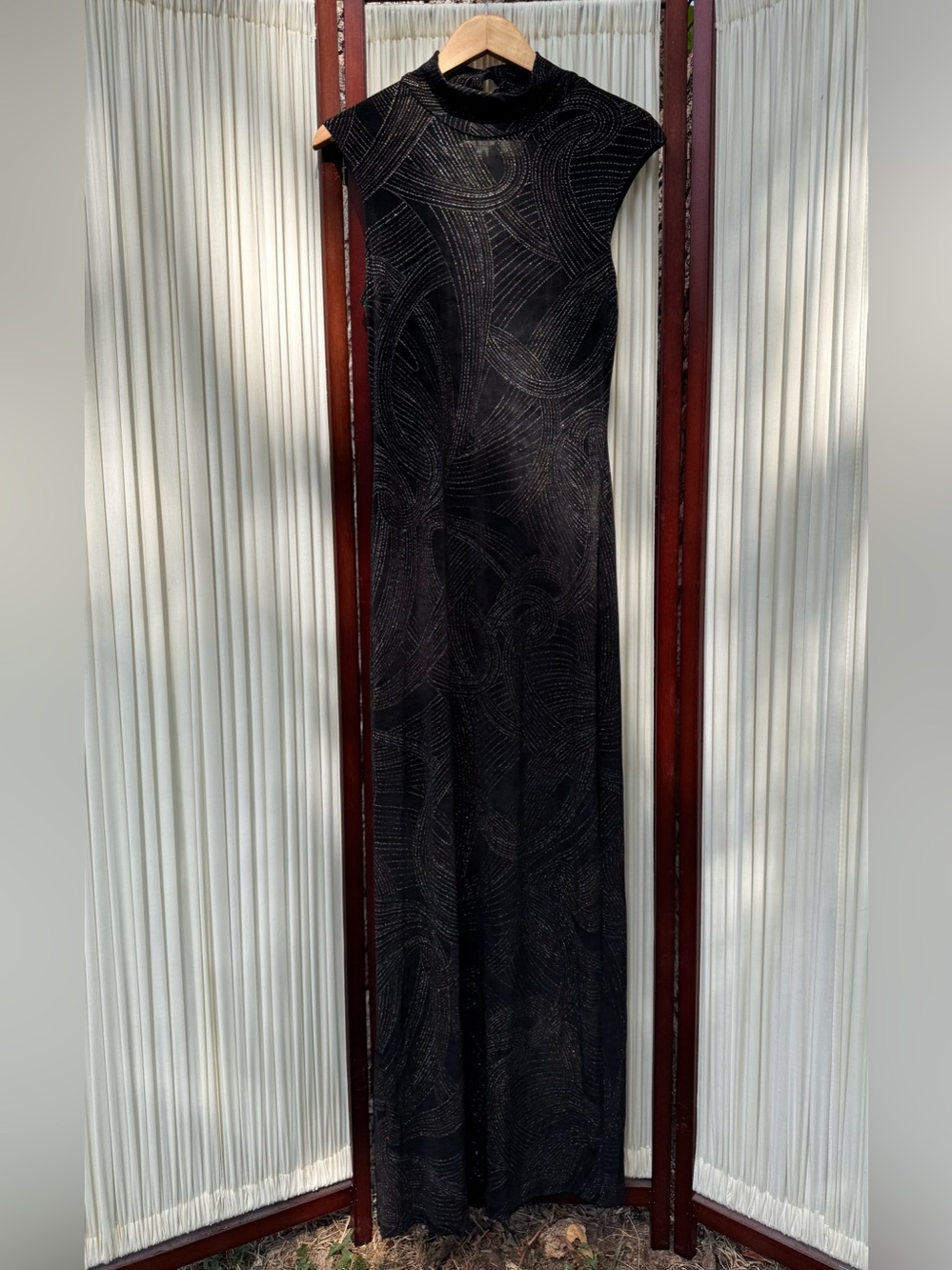 Vintage 90s Black Cachet Formal Maxi Dress, size 10